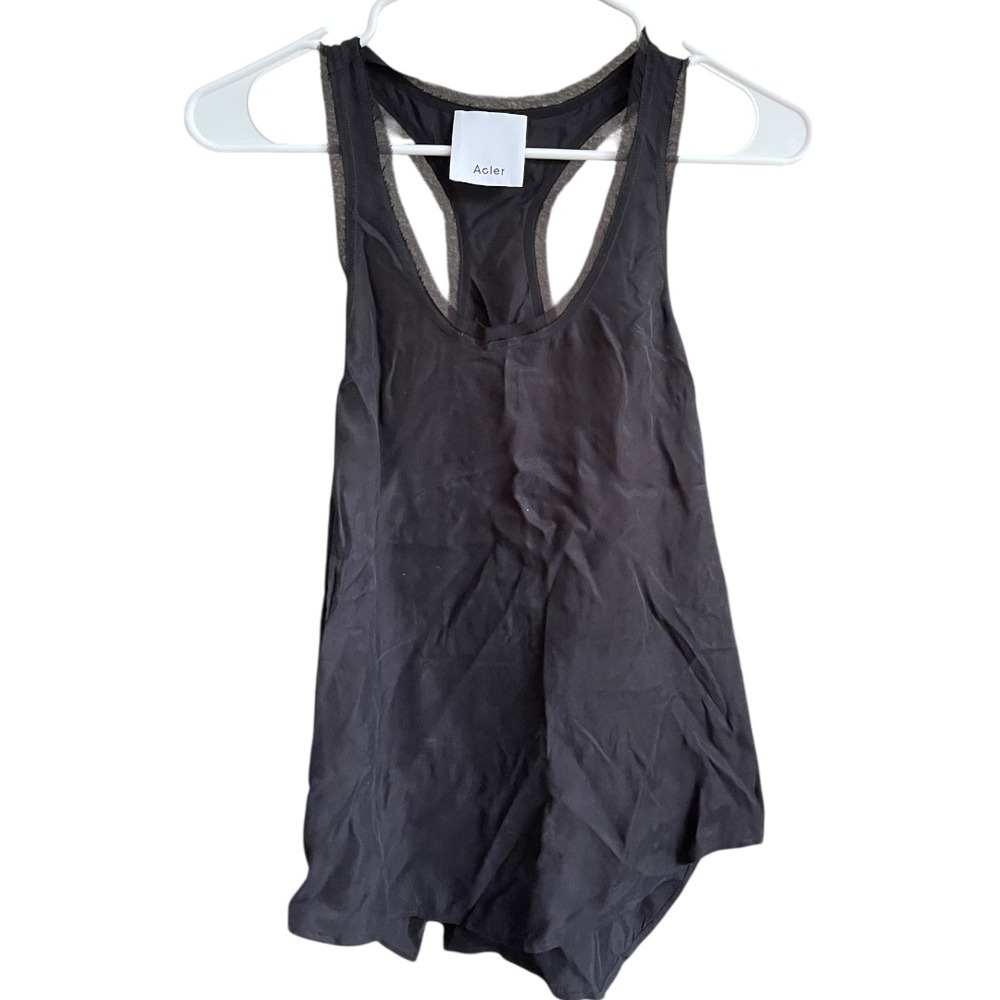 Acler Black T Back Tank Top‎ Fringe Trim 2